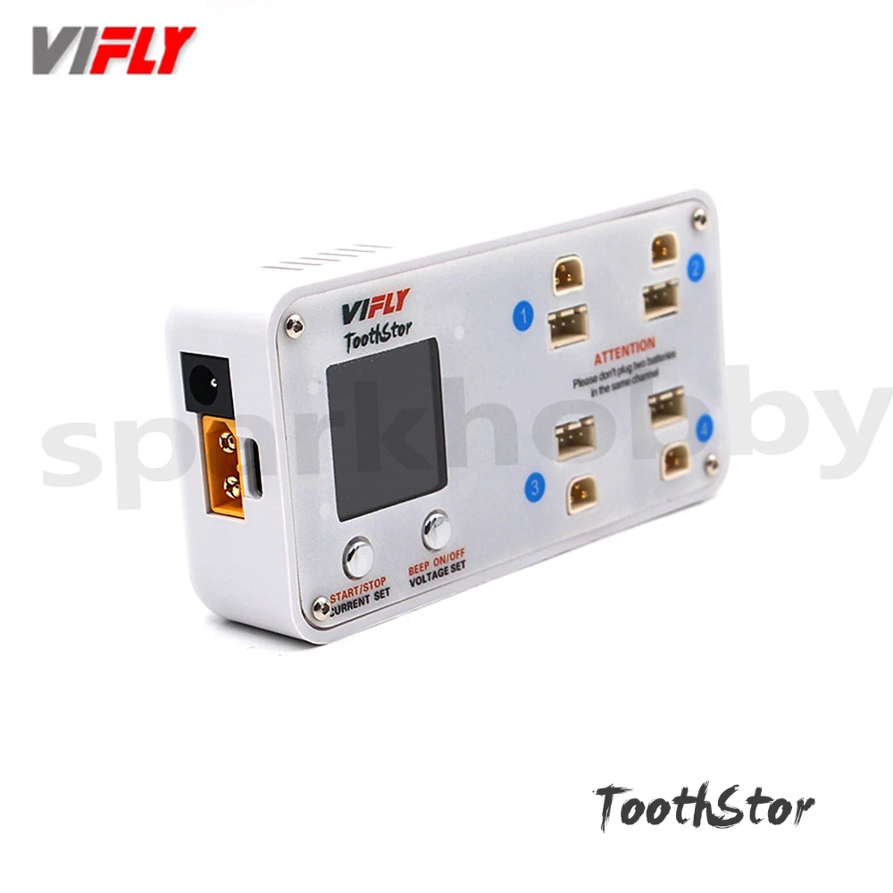 VIFLY ToothStor 4 Port 2S Balance Charger supports BT3.0 and XH2.54 with Storage Mode For LiHV/LiPo Battery RC FPV Racing Drone
