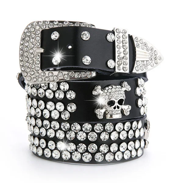 

women's rhinestone belt women's leather studded with diamond full diamond belt Two layers of cowhide leather belts