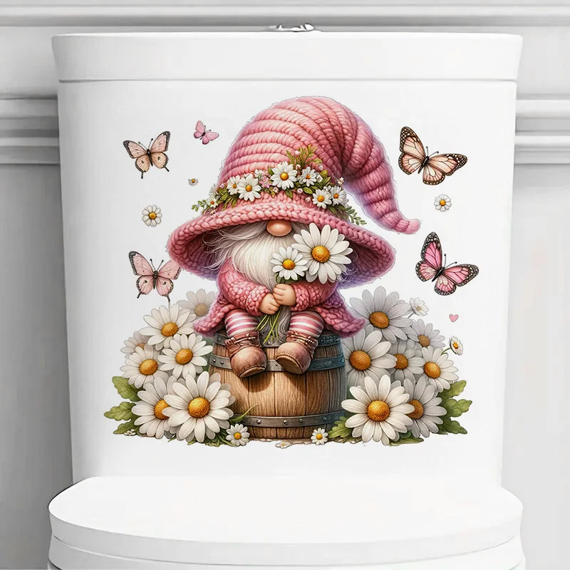 MT926# Watercolor Daisy Gnome Decal Bedroom Entryway Living Room Porch Home Decoration Wall Stickers, Removable Toilet Stickers