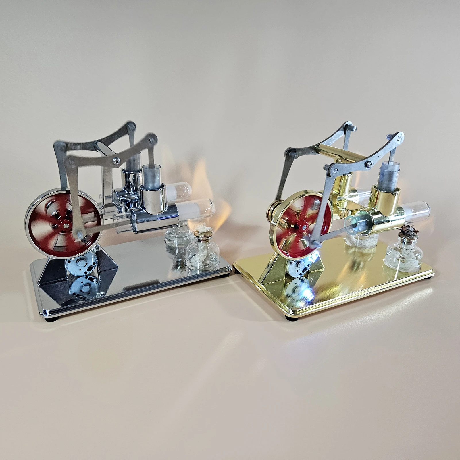 

【Новинка】 двигатель Стирлинга с горячим воздухом, электрогенератор, двигатель, физическая модель двойного двигателя со светодиодной лампочкой, дизайн маховика доллара, игрушка «сделай сам»