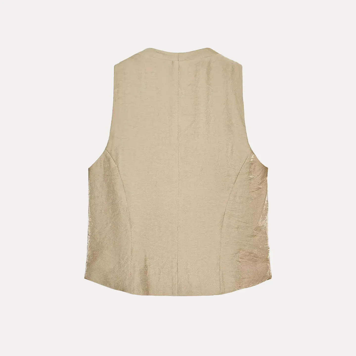 

Z Women's Faion Silk Satin Texture Top Golden Button ort Length V-Ne Single Button Closure Pure Color 2025 New Arr...