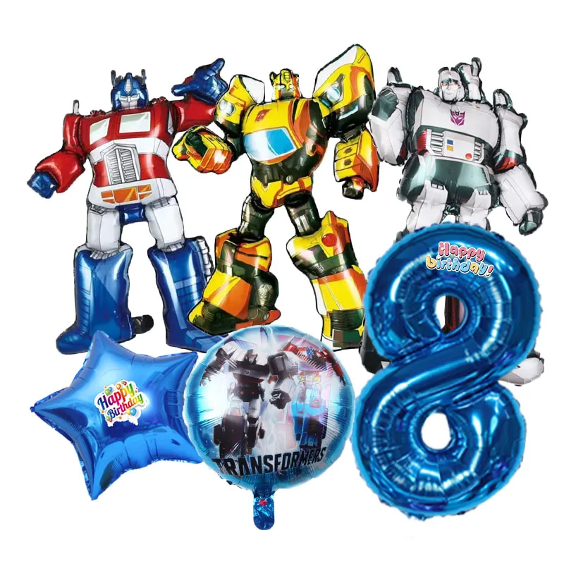 6-teiliges Set Transformations-Geburtstagsparty-Dekorationen Baby-Shower Optimus Prime Bumblebee Aluminiumfolie Digitalballons Geschenke – Detail 4
