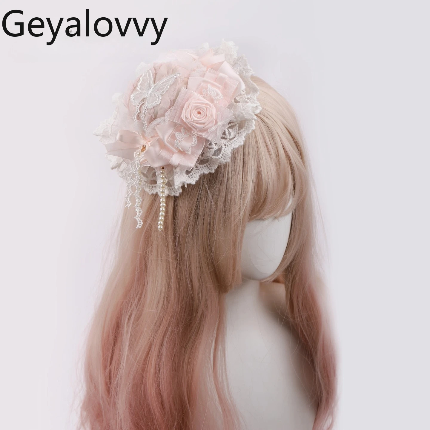 

Japanese Style Handmade Sweet Girls Lolita Hair Accessories Milk Pink Rose Bow Hairclips Kawaii Cute KC Lace Headband