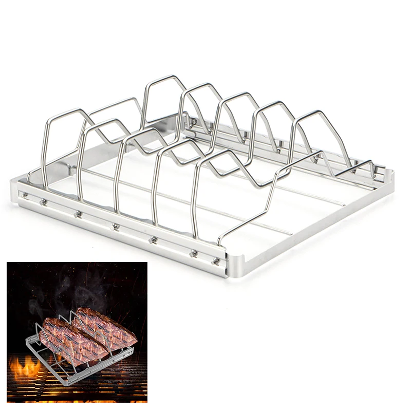 Stainless Steel Rib Rack, Foldable Rib Cooking Rack Barbecue Grill, BBQ Tool For Family Party, Outdoor Camping, Christmas Party