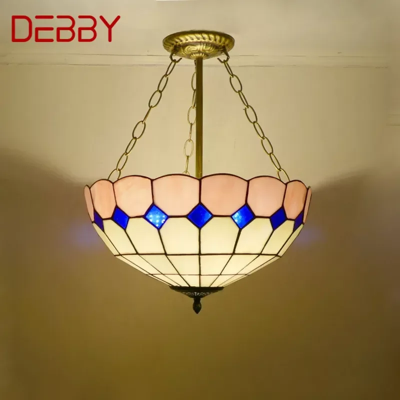 

DEBBY Tiffany Chandelier Mediterranean Sea Color Glass Pendant Lamp Home Living Room restaurant Bedroom Hotel Corridor