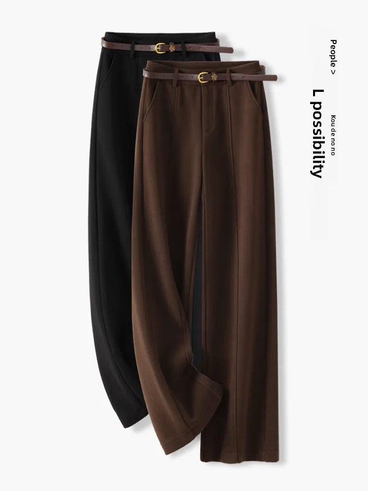 

Women's Woolen Wide Leg Pants Autumn Winter Thickened Casual Slim Straight Tube Pants High Waist Polyester Fiber Skin-friendl...