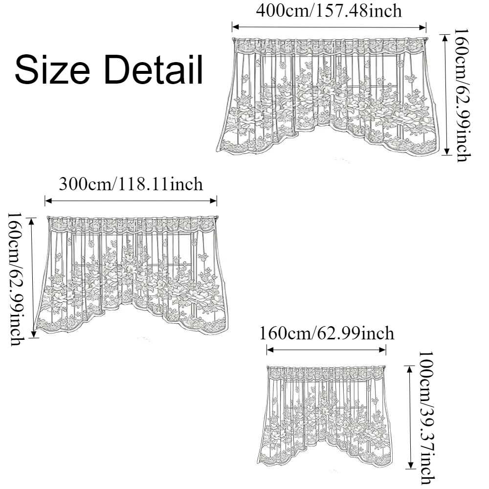 French White Lace Sheer Triangle Curtains Flower Embroidered Sheer Door Curtain for Kitchen Window Cabinet Cortinas Habitación