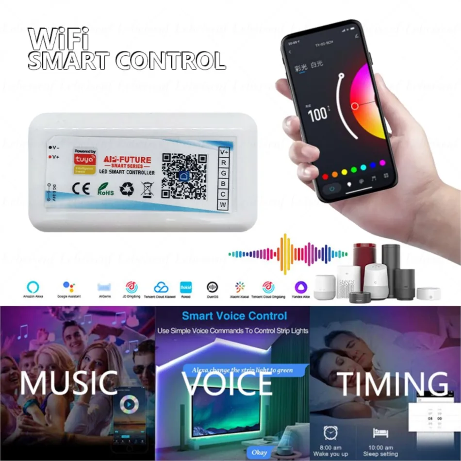 Tuya WiFi RGB CCT Controller DC5-24V 18A 5CH PWM segnale Smart Voice Music Dimmer per 5050 2835 RGBCCT RGBWC Color Strip Light