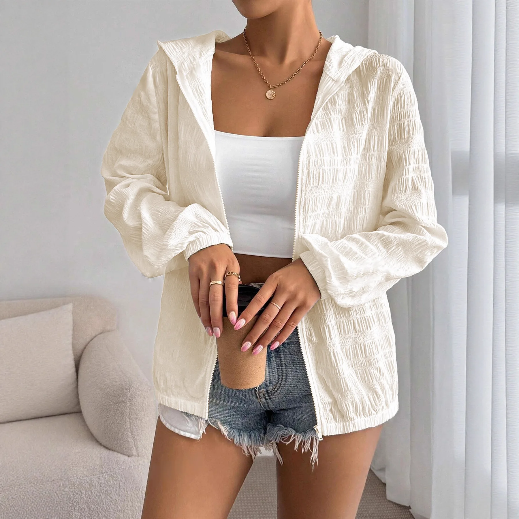 

Новое женское пальто весна/лето 202, однотонное повседневное пальто на молнии с длинным рукавом