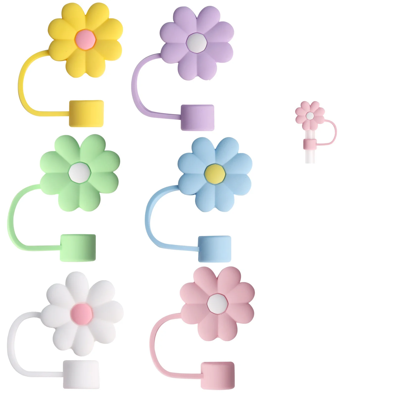 

100Pcs Flower Silicone Straw Cap Chrysanthemum Stanley Cup Straw Protective Cover 10mm Anti Stain