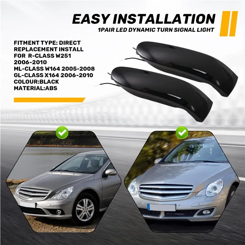 A10E-LED Dynamic Turn Signal Light Indicator Blinker Side Mirror Lamp For Mercedes-Benz R ML GL Class W251 W164 X164