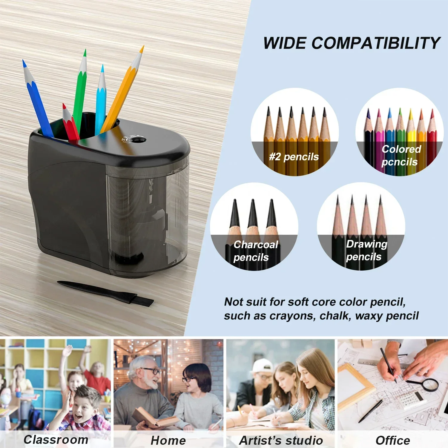 Sharpener Studio Cleaning Office Start With Auto Motor And Classroom Pencil for Safe Artist Brush Electric School