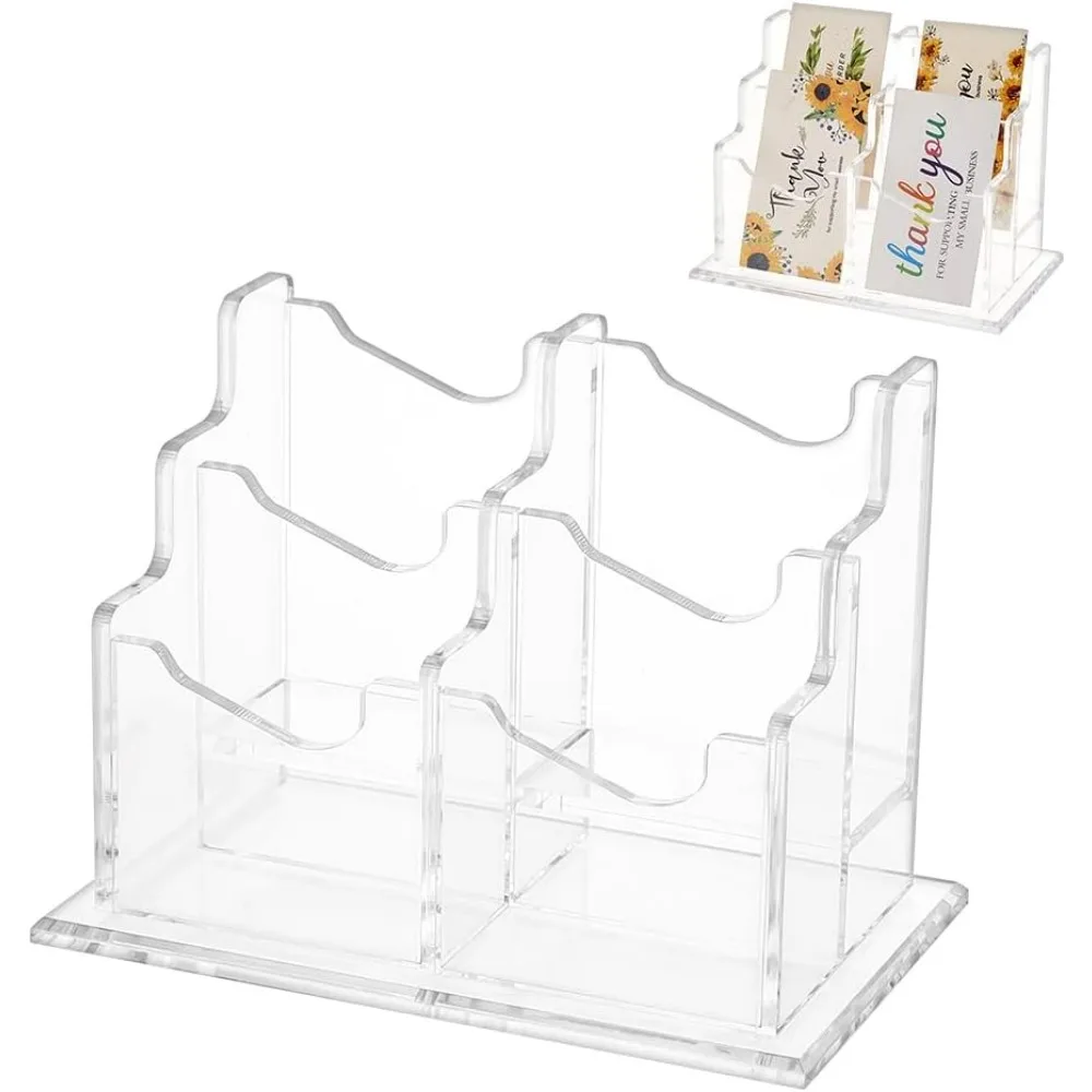 4 Pockets 2 Tiers Acrylic Business Card Holder 5.9x3.5x4.2 inch Vertical Business Card Holder Clear Desktop Business Card