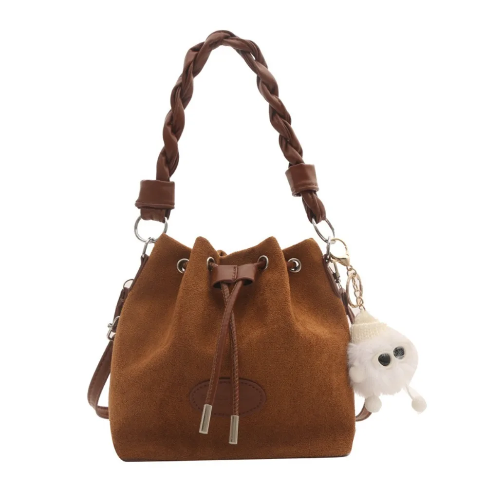 Faux Suede Crossbody Bags High Quality Pleated Drawstring Magnetic Button Bucket Bag Beach Bag