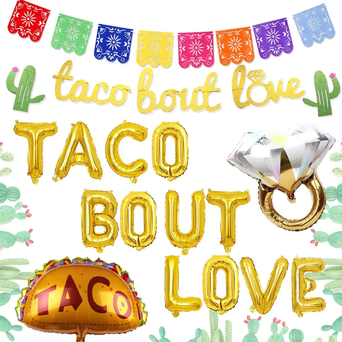 

Fiesta Bridal Shower Decorations, Mexican Taco Bout Love Balloon, Cactus Garland for Engagement, Bachelorette Party Supplies