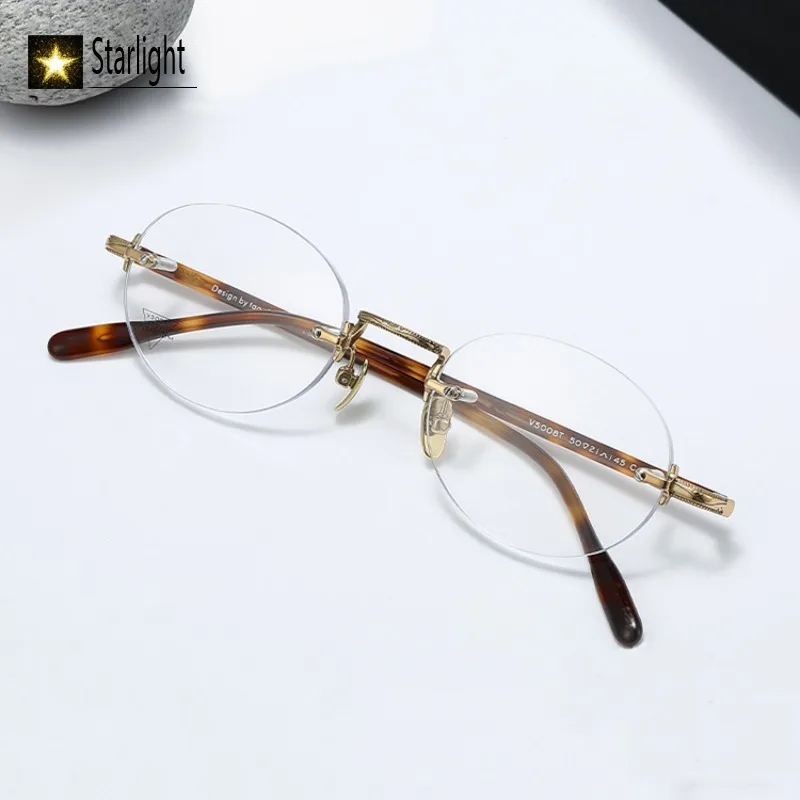 بدون شفة التيتانيوم البيضاوي فرملس إطارات النظارات النظارات امرأة قصر النظر القراءة Gloden النظارات الإطار رجل إمرأة مد البصر 140 مللي متر
