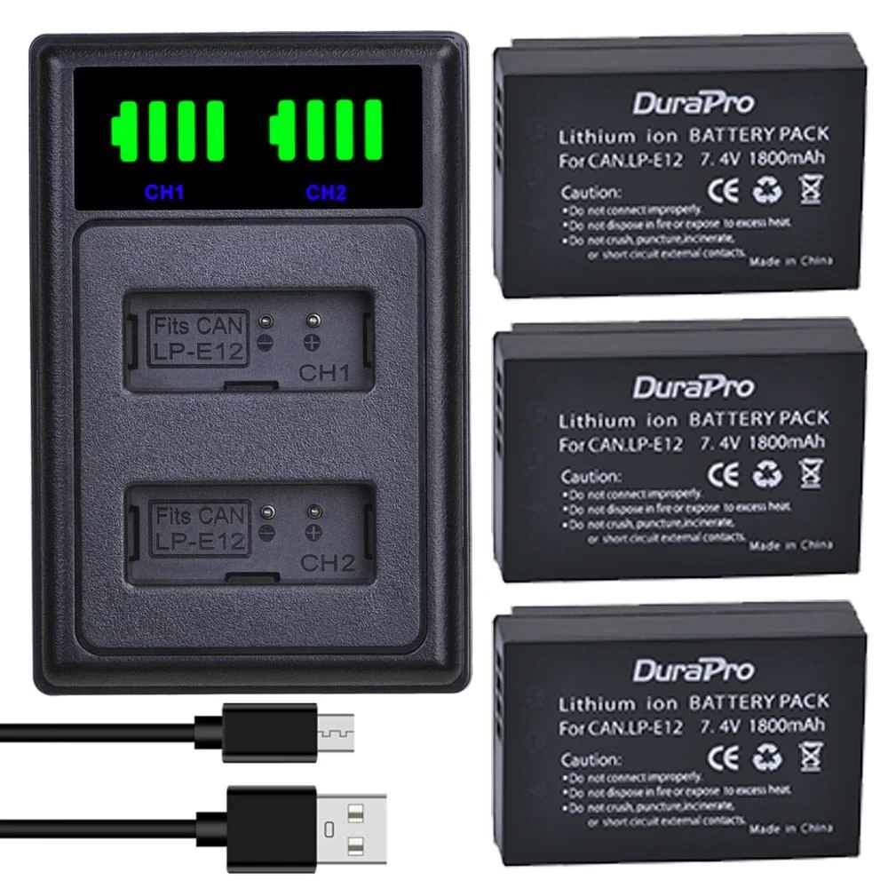 

1800mAh Bateria LP-E12 LPE12 LP E12 Camera Battery + Charger with Type C for Canon Rebel SL1, EOS-M, M2, M10, M50, M100