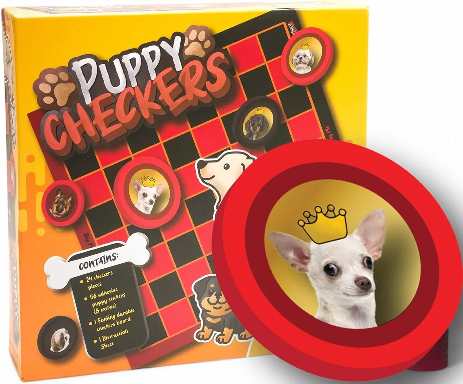 

Puppy Checkers Game for Kids 4-12 with 56 Dog Stickers - Fun Learning Game Night Gift