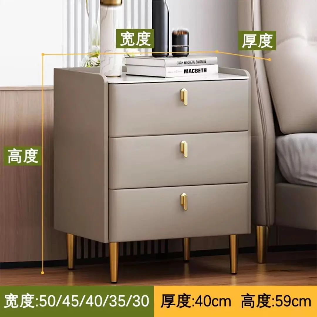 Solid wood Italian bedside table Light luxury rock slab locker Modern simple home storage cabinet