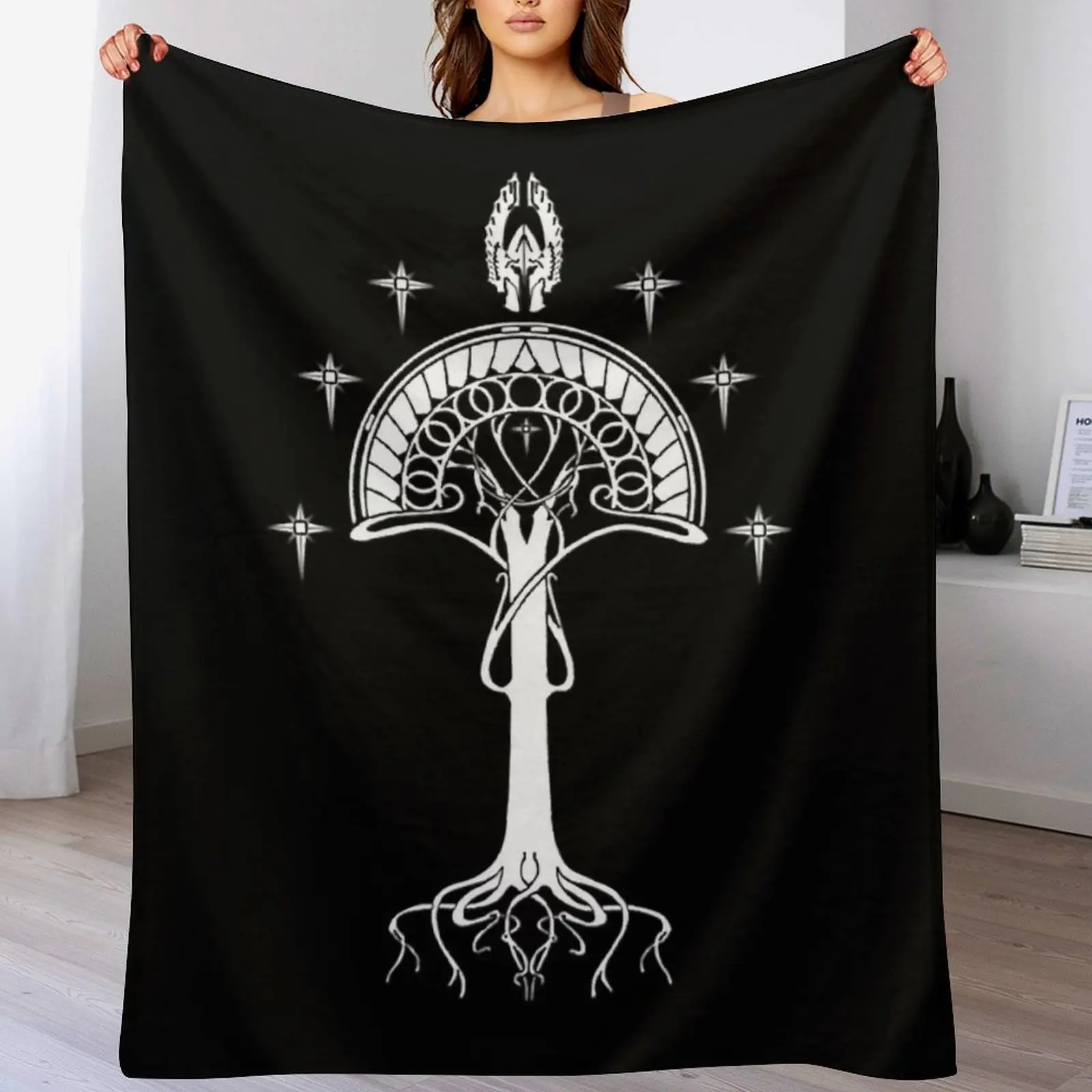 Sigil of the United Kingdom of Arnor and Gondor (Gondorian black variant) Throw Blanket