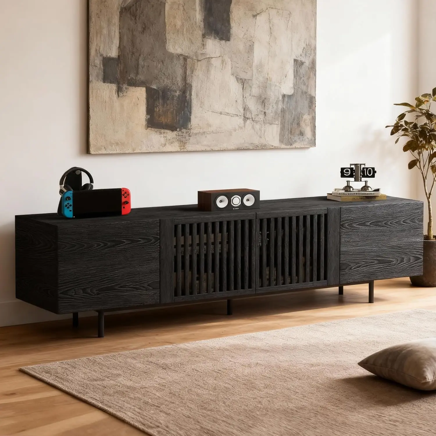 

70.87" Mid Century Modern Black TV Stand for 70 Inch & Larger TVs, Stylish Entertainment Center, Media Console for Living Room