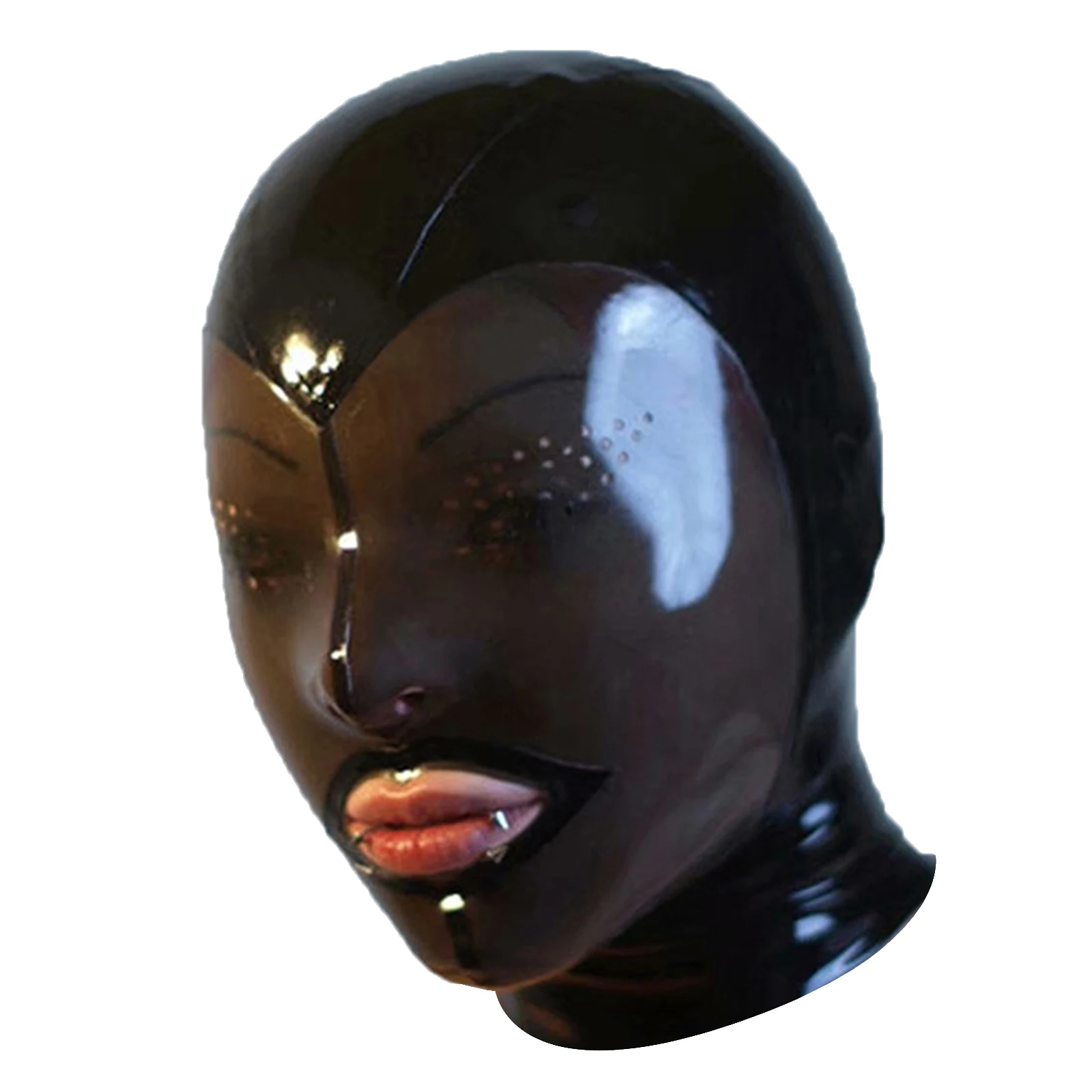 Mens Womens Latex Hood Mask Cosplay Outfit Glossy Rubber Open Eyes Mouth Headgear Full Face Mask Hood for Couple Games Nightclub