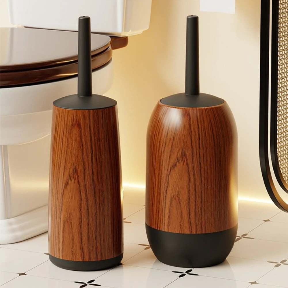 Retro Wood Grain Toilet Brush with Holder Bathroom Cleaning Brush Cleaning Tools and Brushes for Home Hotel Bathroom Accessories