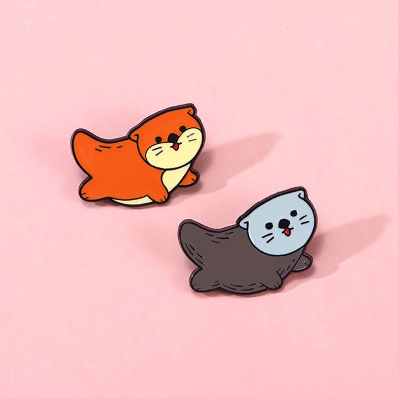 Cute Cartoon Cat Otter Shape Alloy Brooch Pin Lovely Small Animal Badge DIY Clothing Bags Hat Scarf T-shirt Jeans Accessory