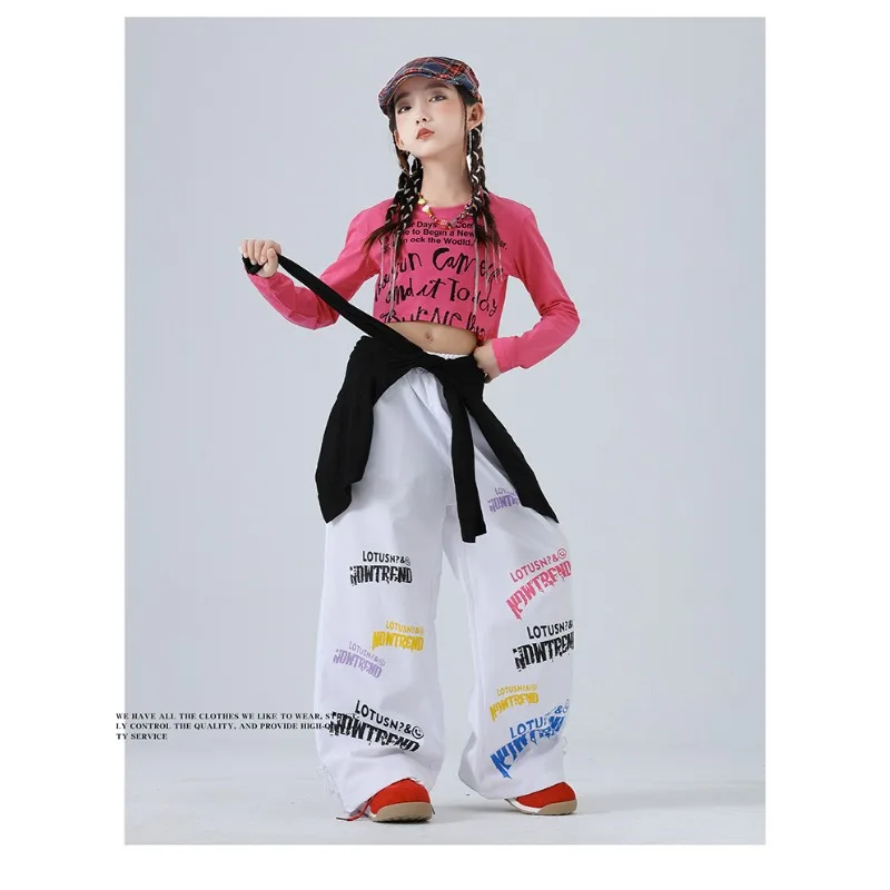 Pink Jazz Dance Outfit Kpop Hip Hop Crop Top Slim Trouser 2Pcs Sweet Runway Stage Show Trendy Two Piece Performance Matching Set 2