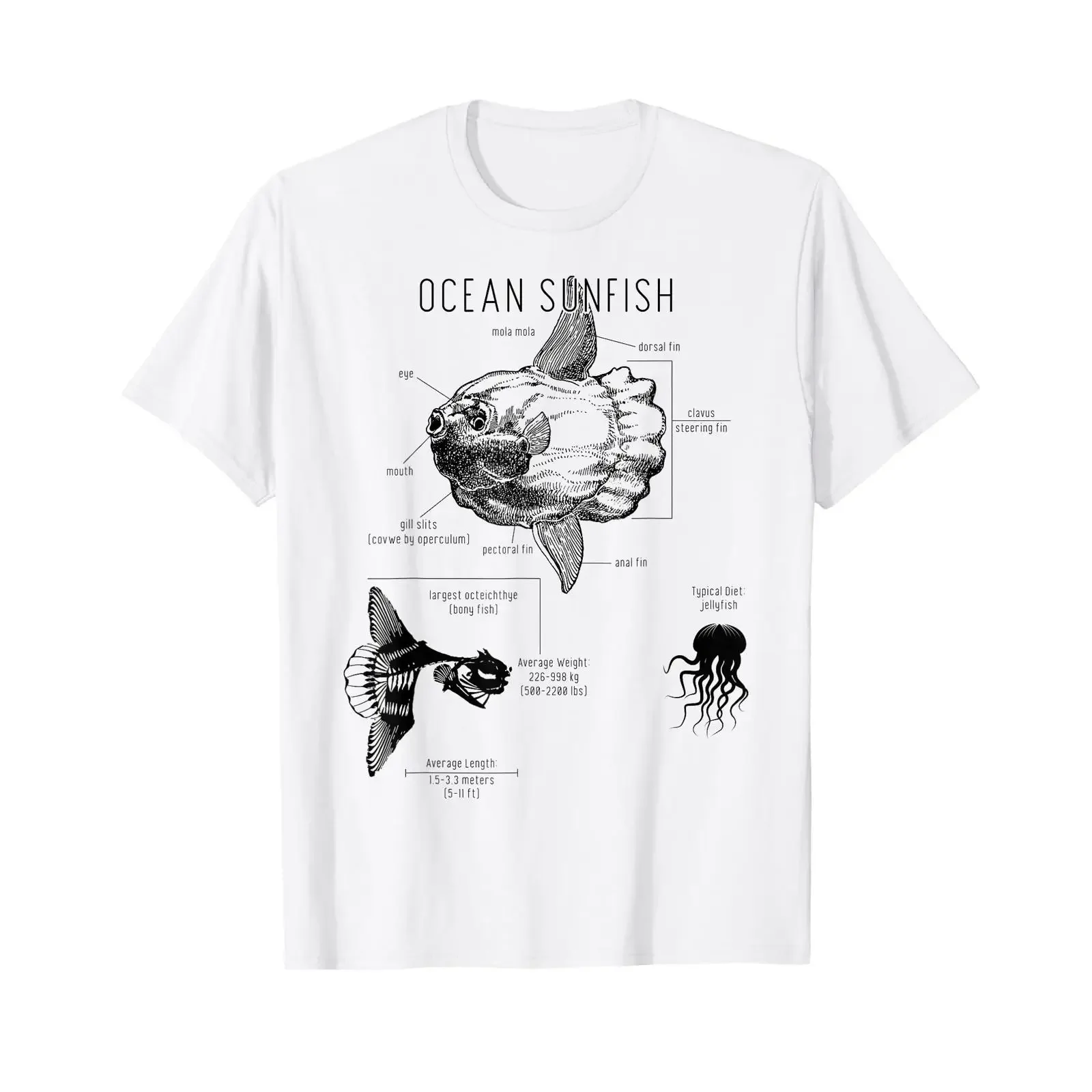Ocean Sunfish Common Mola Anatomy T Shirt vintage Washed Breathable Casual homme graphic Unisex Versatile Comfortable
