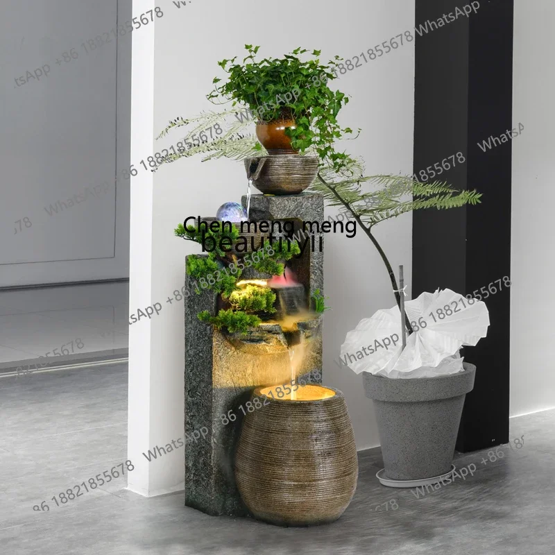 Fortune-Attracting Water Fountain Ornament with Circulating Water,  Floor-Standing Living Room Humidifier and Decorative Feature