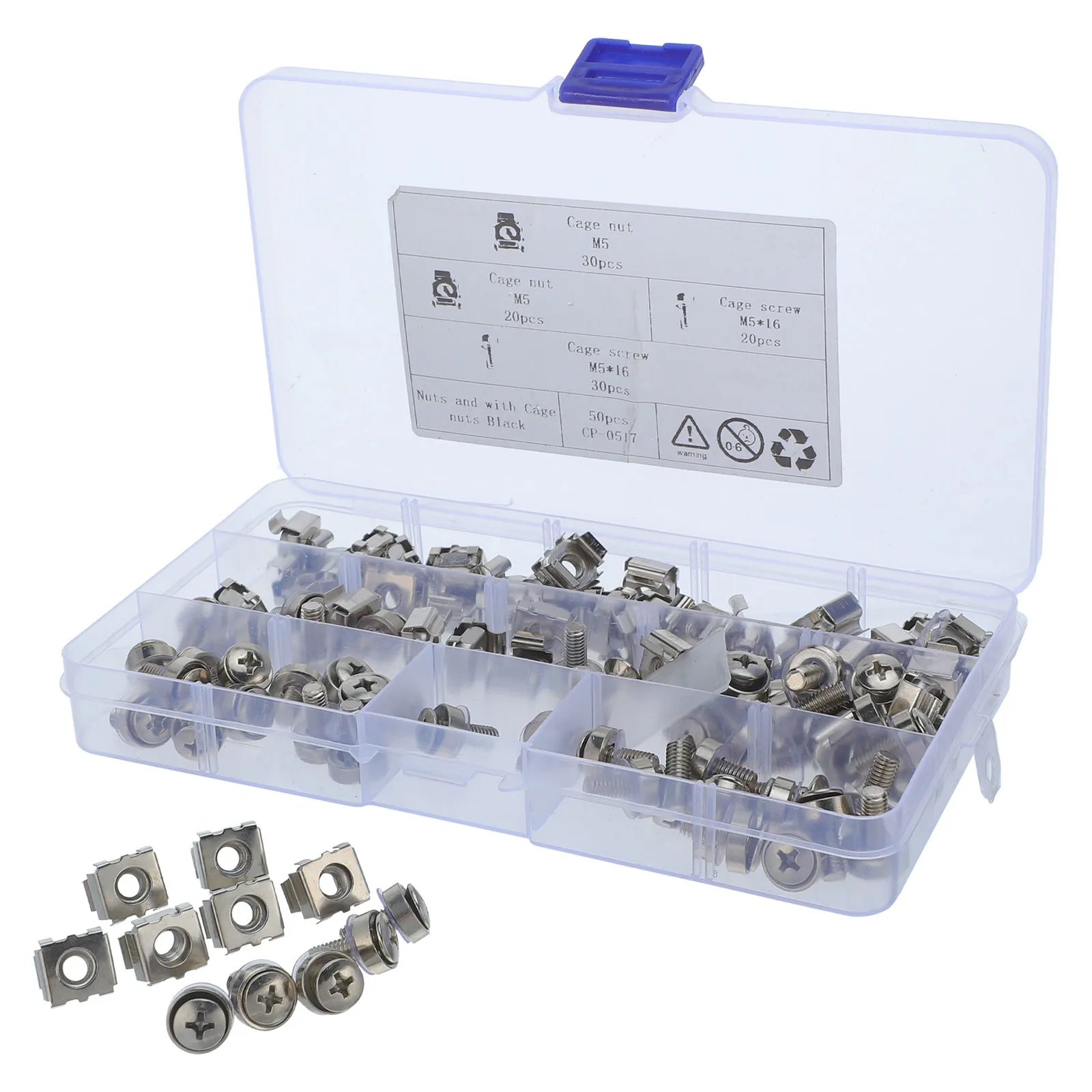 50Sets M5x16mm Cage Screws with Square Insert Nuts for Server Rack Mounting Routers Switches Power Supplies Data Center