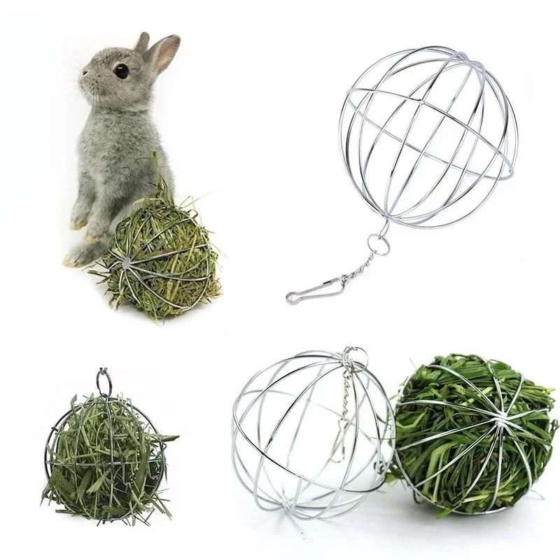 Stainless Steel Plated Hay Rack Ball Feed Dispenser Suspendable Toy Guinea Pig Hamster Rat Rabbit Pet Supply Grass Rack Ball view 5
