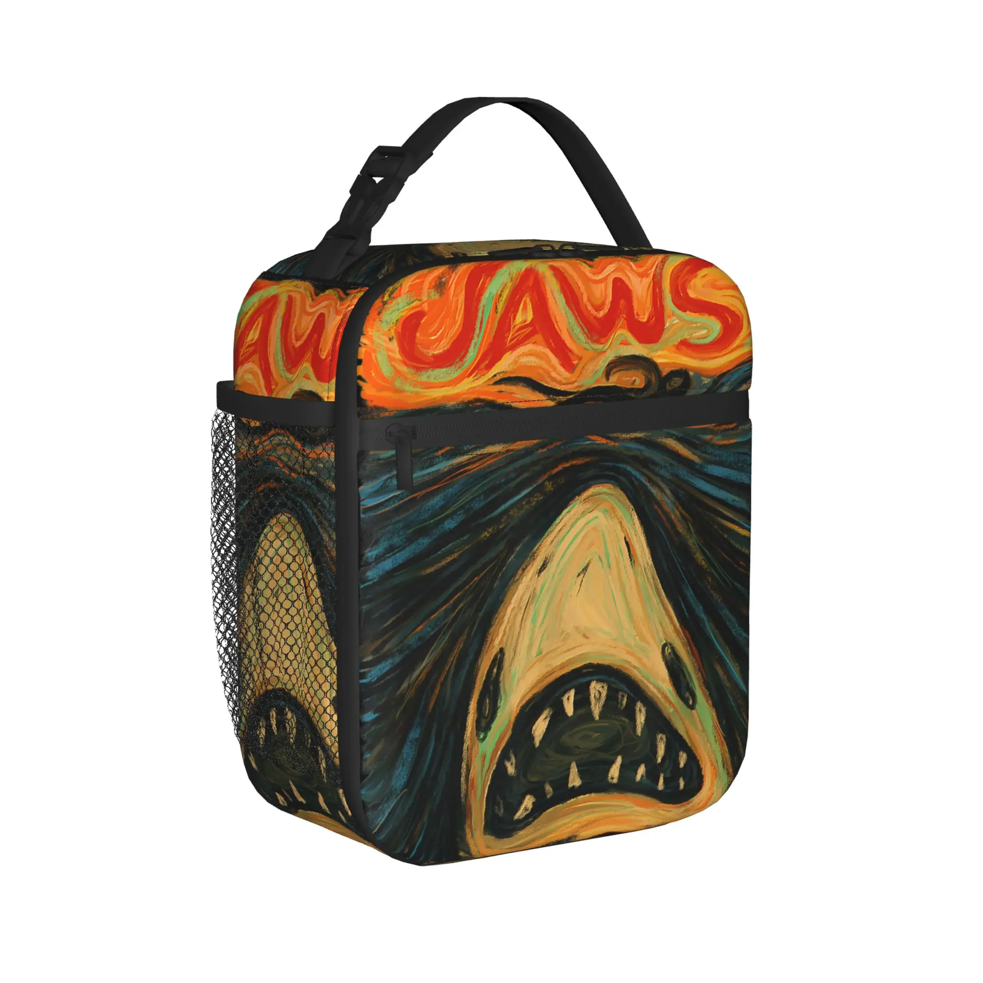 Jaws Scream Portrait Lunch Bag  School Lunch Box For Child Casual Graphic Design Thermal Lunch Bags Oxford Zipper Cooler Bag