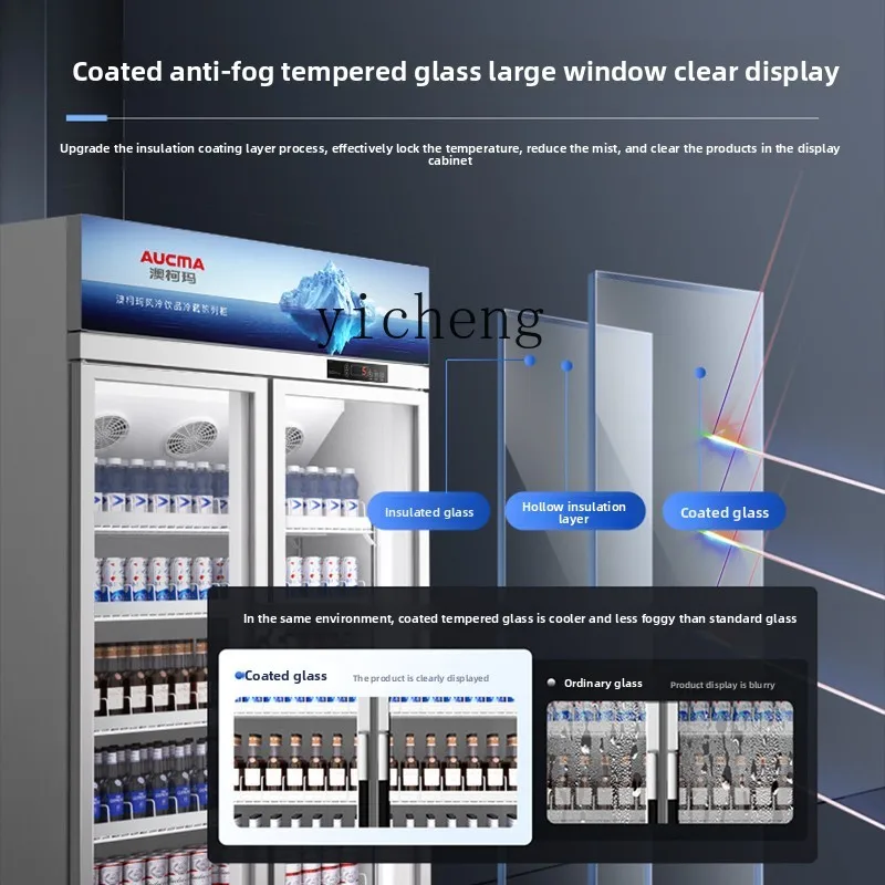 Komercyjna dwudrzwiowa trzydrzwiowa witryna chłodnicza pionowa do napojów, lodówka do supermarketu, zamrażarka.