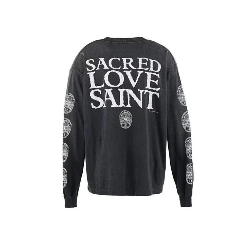 26SS Saint Men Women Oversized Long Sleeve T Shirt Vintage Washed Do Old Damaged Classic Print High Street Casual Top Arrival