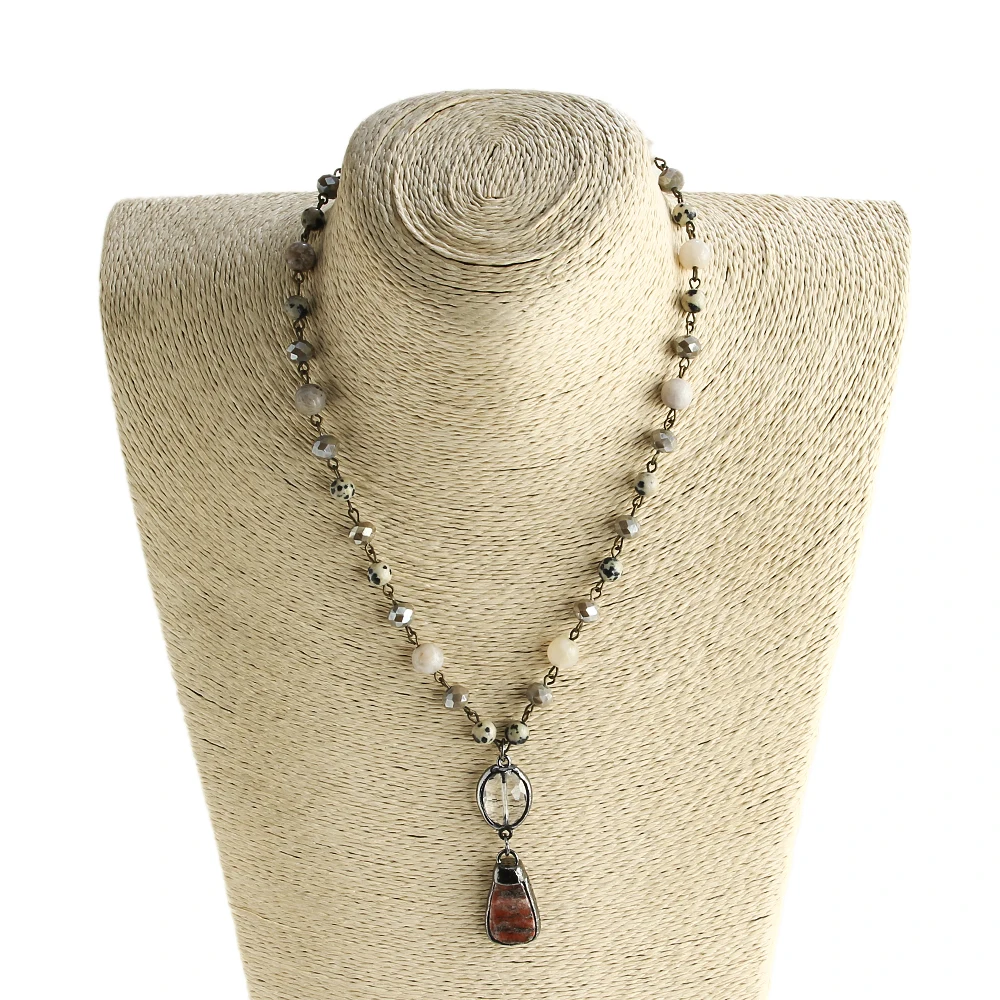 Fashion Jewelry Natural Stone & Glass Crystal Chain Stone Pendant Choker Necklaces For Women Ethnic Necklace