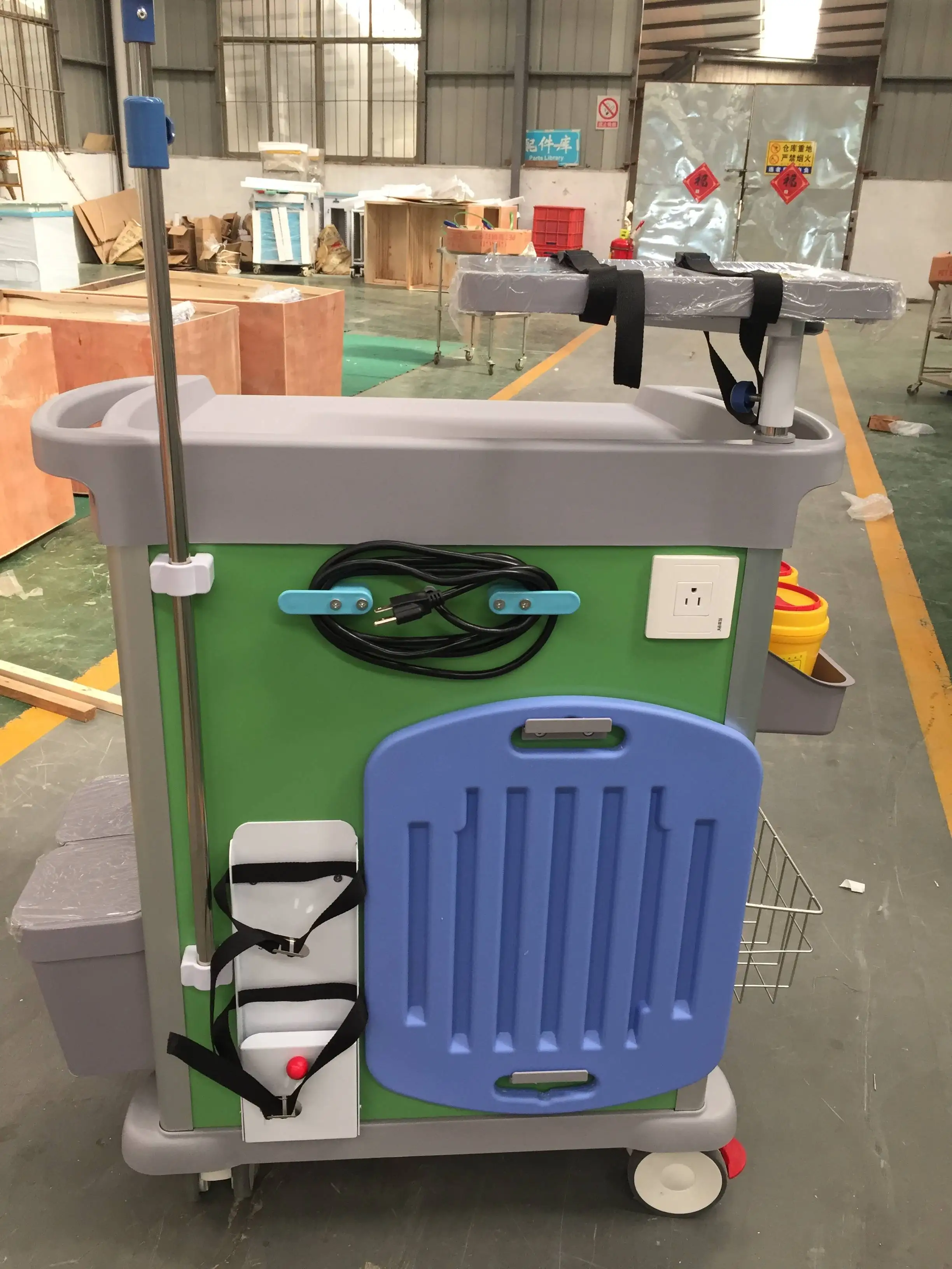 Adjustable Medical Trolley ABS Colorful Emergency Cart Multi Function for Nursing Care