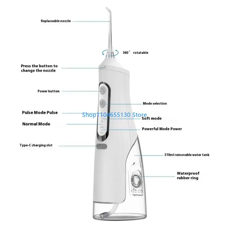 여행 친화적 인 충전식 물 플로셔 전기 구두 인체 공학 그립 손잡이가있는 치과 용 워터 제트