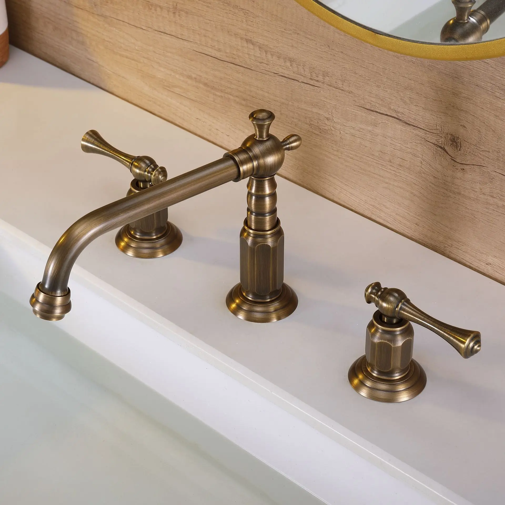 New Arrival Widespread Basin Faucet Antique Bathroom Sink Faucets Hot Cold American Style Mixer Water Tap Top High Quality