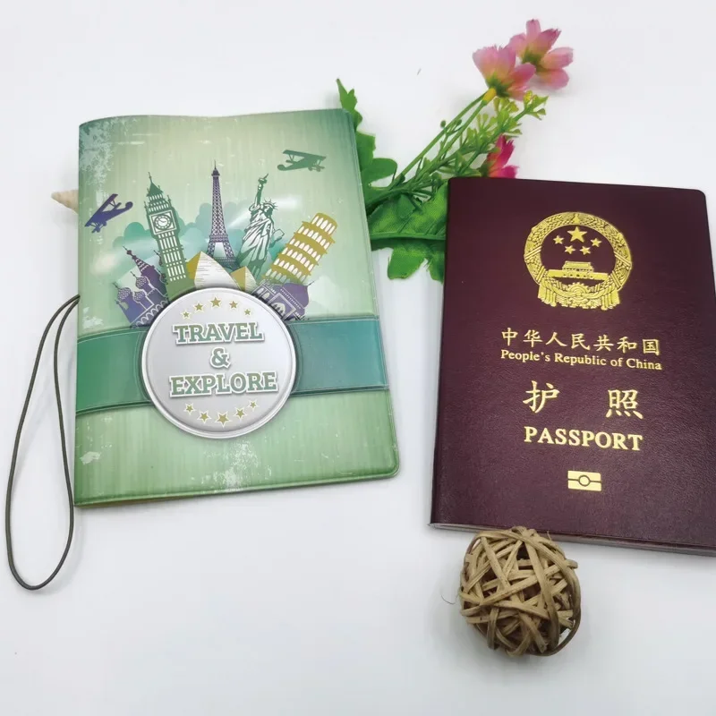 Étui à passeport en cuir PU avec fente de poche pour cartes de crédit d\'identité, housse de support, voyage dans le monde, exploration, accessoires