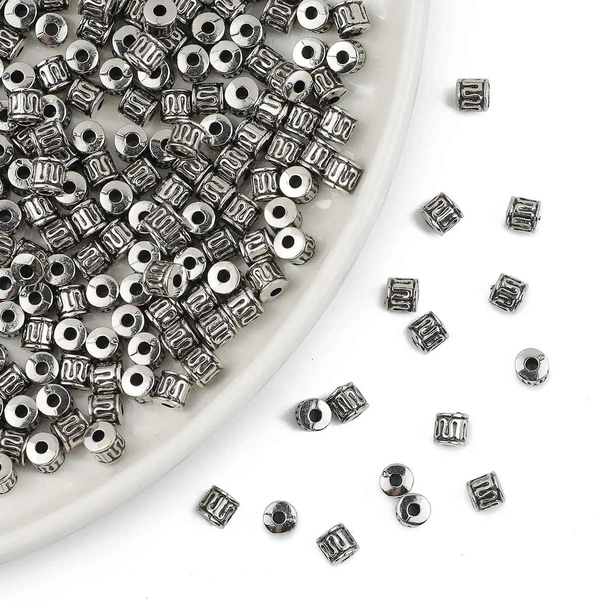 200pcs 5*5mm CCB Cylindric Ancient Silver Through Hole Spacer Loose Beads For DIY Jewelry Making Bracelets Necklaces Accessories