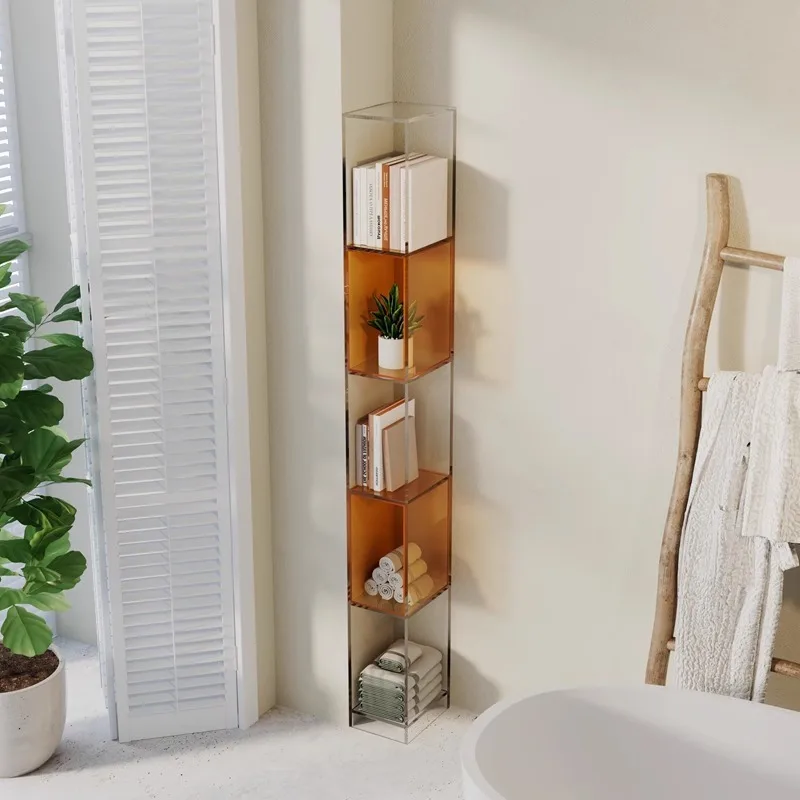 Acrylic floor-to-ceiling multi-layer storage rack, narrow slit 20cm wide against the wall bookcase design, living room shelf