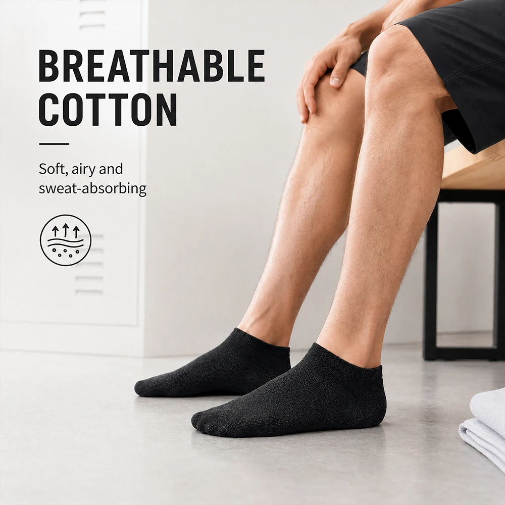 6 쌍 남성용 블랙 로우 컷 양말 코튼 통기성 쿠션형 - Athletic Sock Cushion 리뷰 및 가격