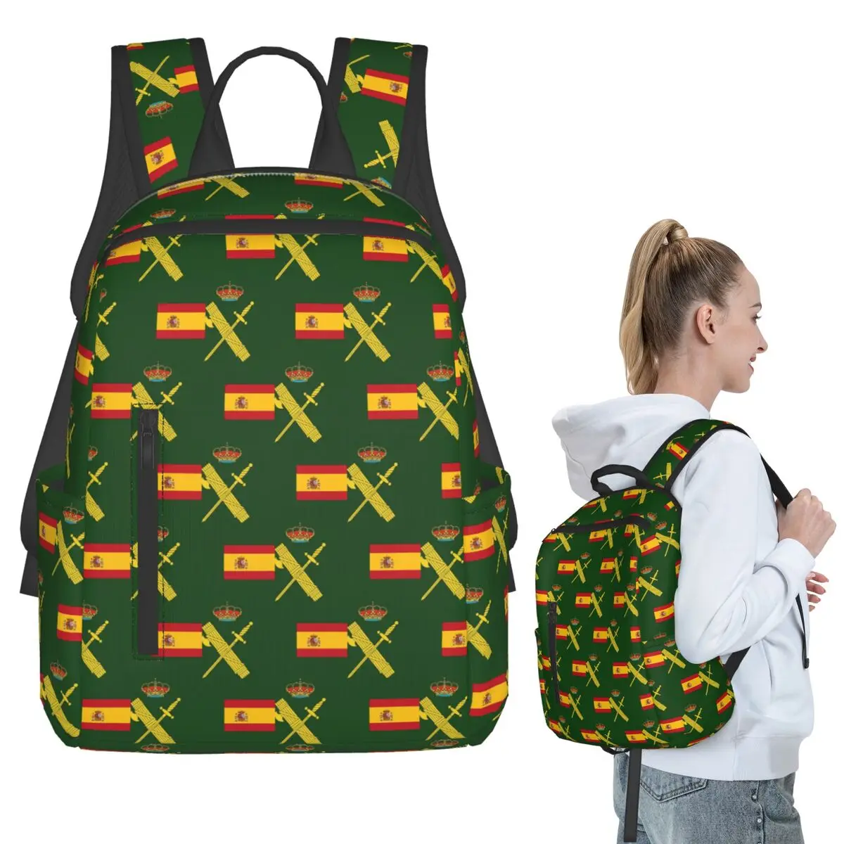 Spain Flag Plus Emblem Civil Guard Backpack Student BookBag Kids School Bag Laptop Shoulder Bags Men Women