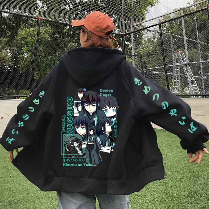 Funny Hot Anime Tokitou Muichirou Zipper Coat Clothes Demon Slayer Plus Size Hoodie Men Women Sweatshirt With Zipper Streetwear