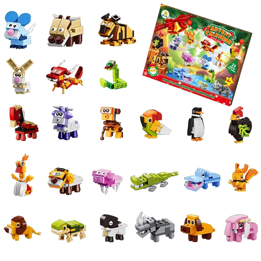 24Pcs Christmas Advent CalendarI Jungle Animals Blind Box Kid Countdown Calendar Surprise Toy Building Blocks for Boys Girls