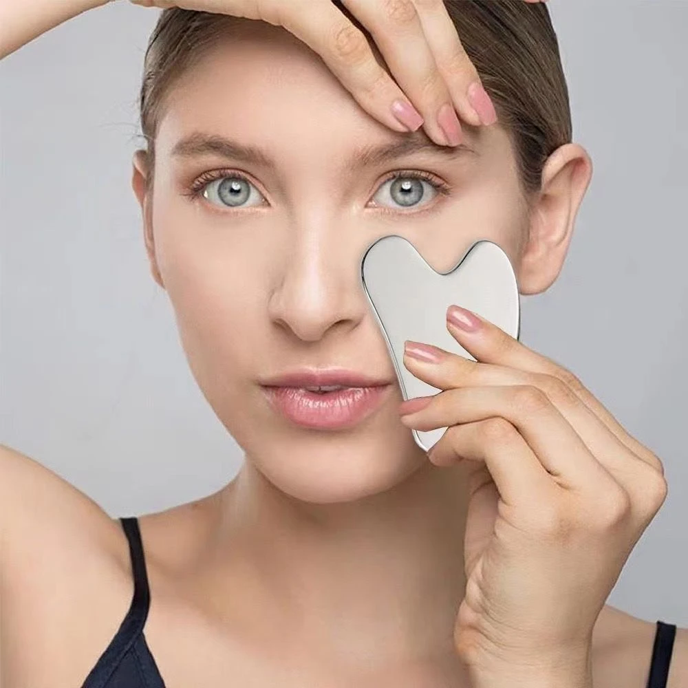 

1 шт. Гуа Ша скребок для ухода за кожей, массажер для лица, нержавеющая сталь, жидкая основа для тела, шеи, палитра, спа-массаж, инструмент для расслабления