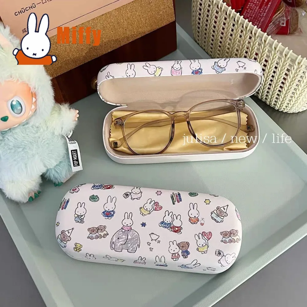 Kawaii Miffy Magnetic Attraction Eyeglass Case Cute Rabbit Cartoon Print Soft Shell Flip Cover Anti-Pressure Portable Girl Gift