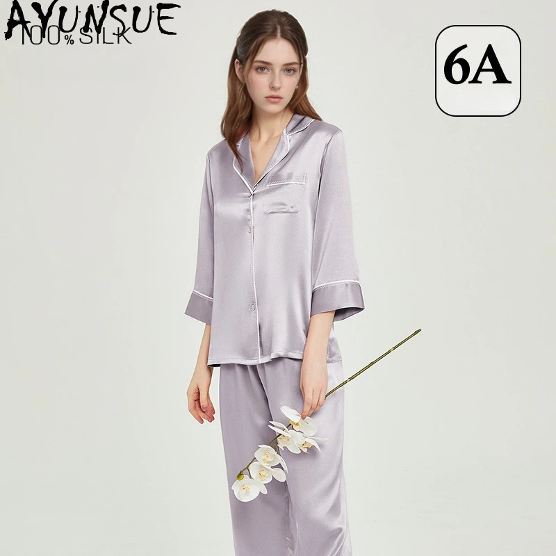 

AYUNSUE 100% Mulberry Silk Pajamas for Women 19MM Silk Night Wear for Ladies 2026 Summer Newarrive Sleepwear Set Пижама Женская
